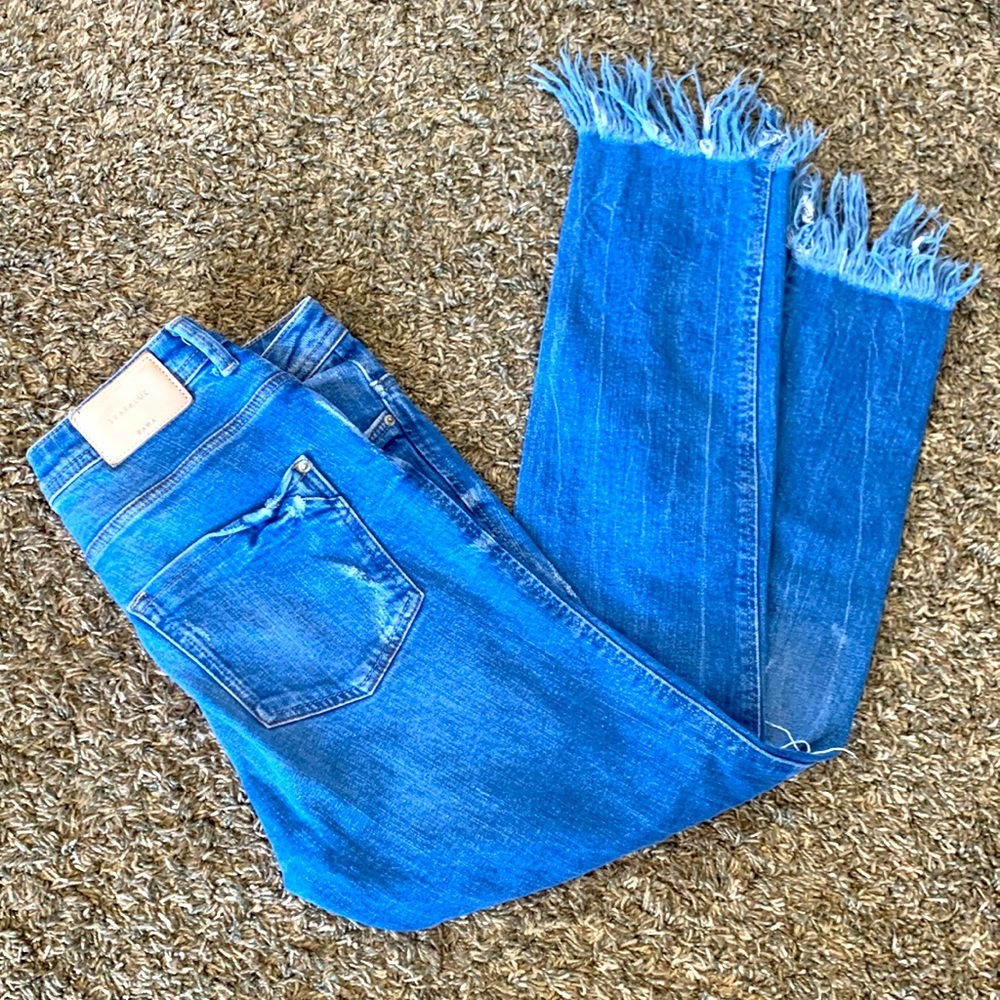 ZARA Trafaluc Denim Makers cropped and frayed jean Sz 6